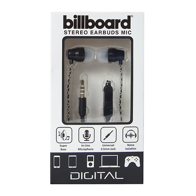 billboard™ super bass stereo earbuds with mic