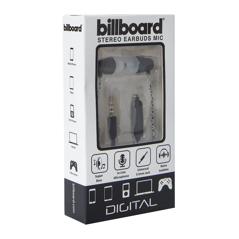 billboard™ super bass stereo earbuds with mic