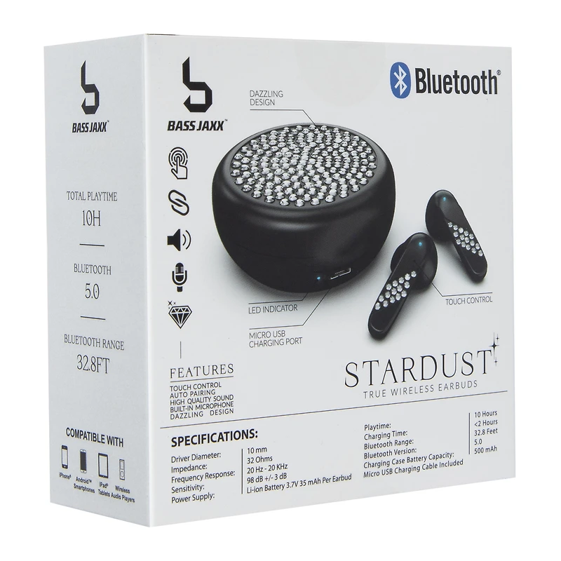 stardust true wireless bluetooth® earbuds with case & mic