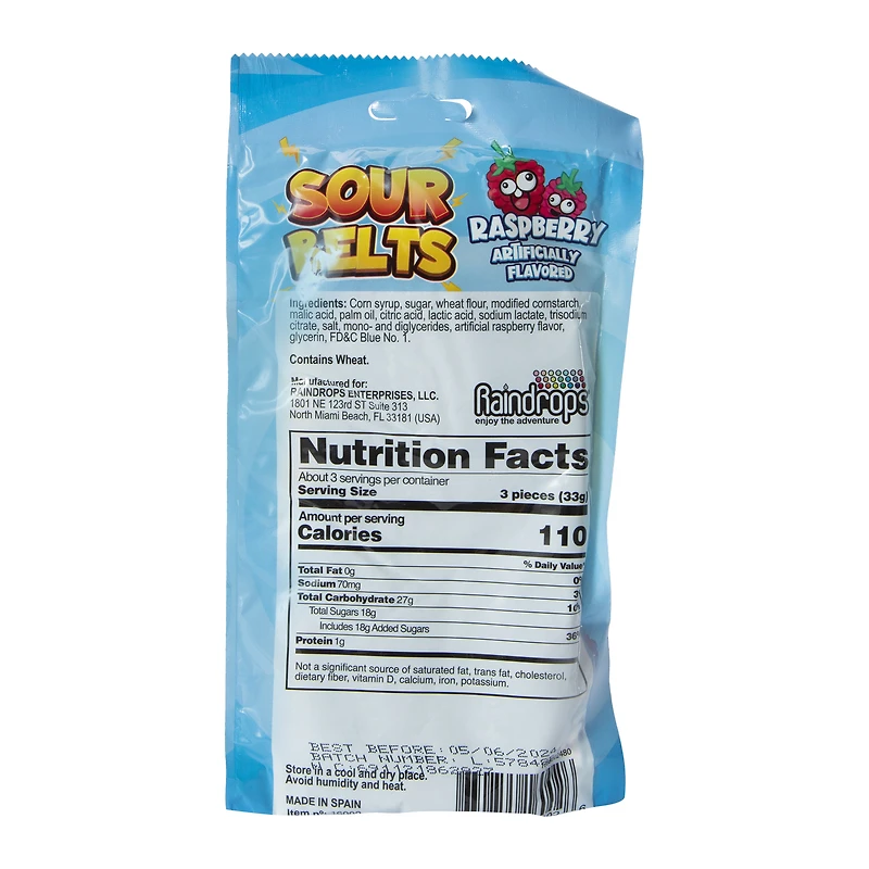 raindrops® raspberry sour belts gummy candy 3.52oz