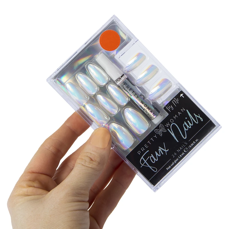 Pretty Woman Faux Nails 24-Piece Set - Pink Chrome