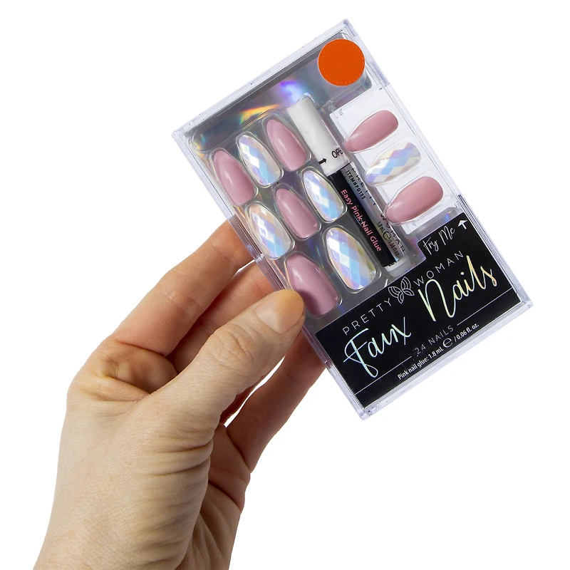 Pretty Woman Faux Nails 24-Piece Set - Pink & Iridescent
