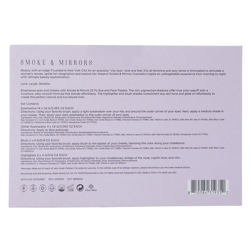 smoke & mirrors clean beauty flawless face & eye palette 22-piece