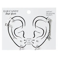 silver ear cuff earrings & studs set 9-count