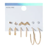 gold stud & hoop earrings 6-count
