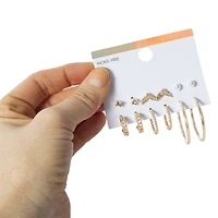 gold stud & hoop earrings 6-count