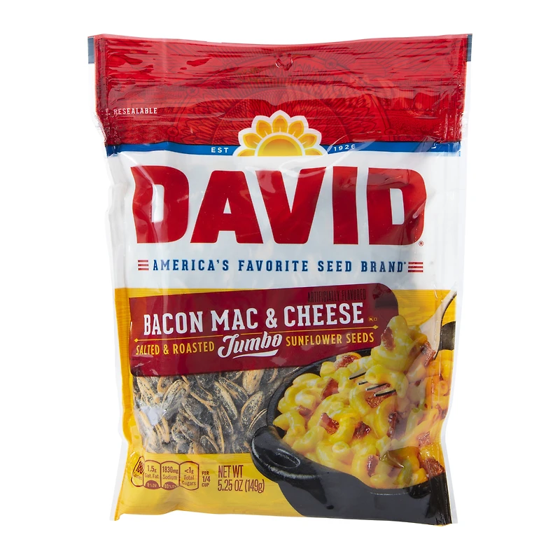 david® bacon mac & cheese salted & roasted jumbo sunflower seeds 5.25oz