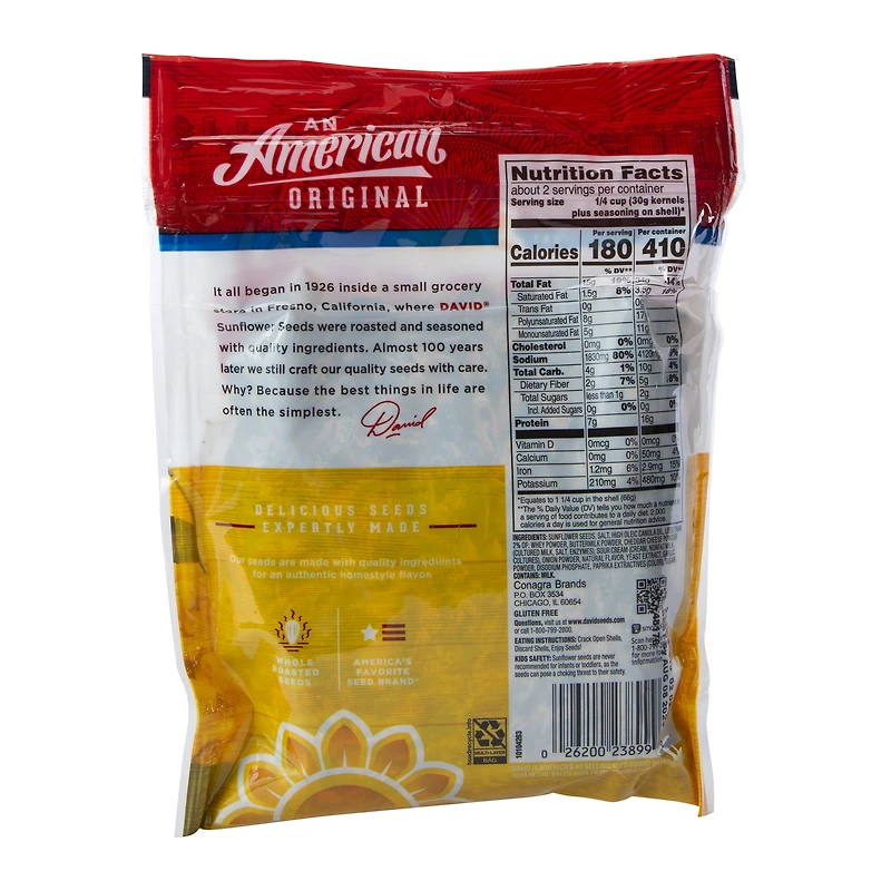 david® bacon mac & cheese salted & roasted jumbo sunflower seeds 5.25oz