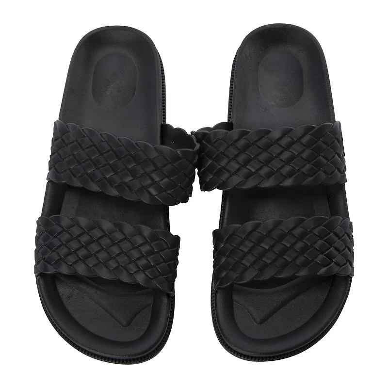 ladies black braided sandals