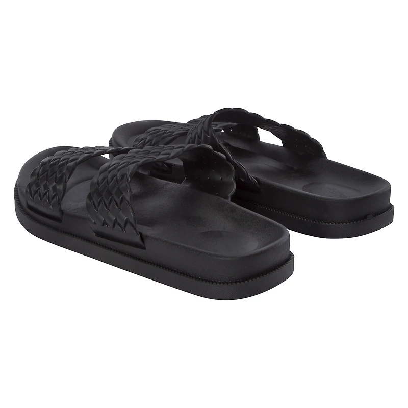 ladies black braided sandals