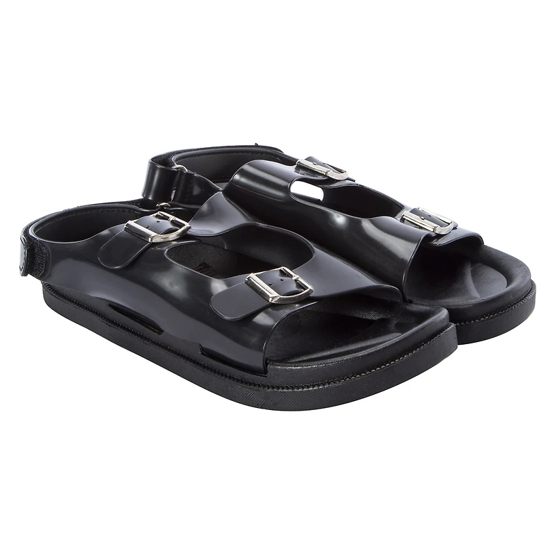 Ladies Black Patent Double Buckle Sandals