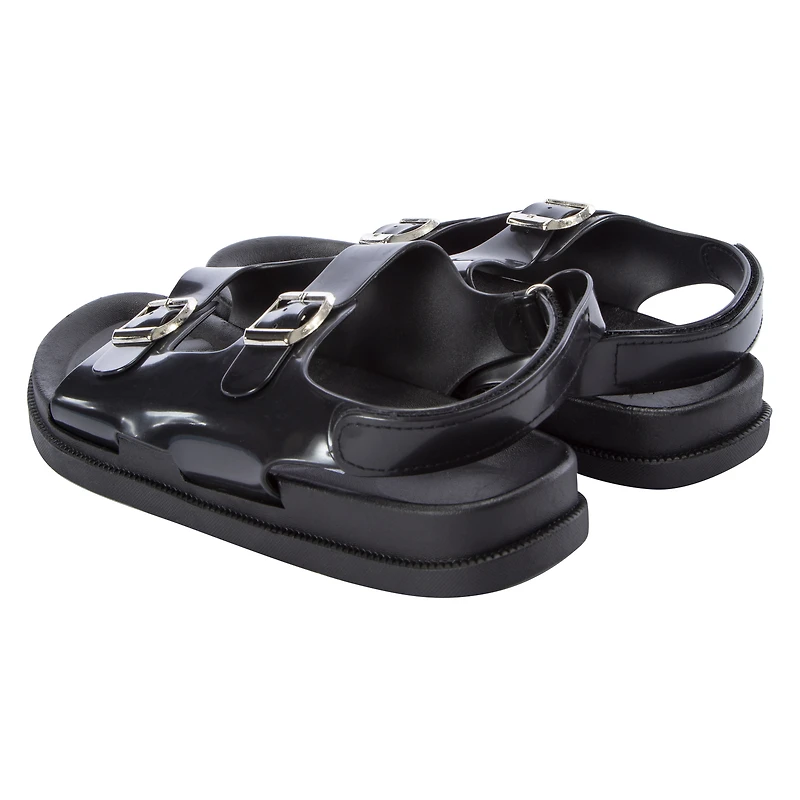 Ladies Black Patent Double Buckle Sandals