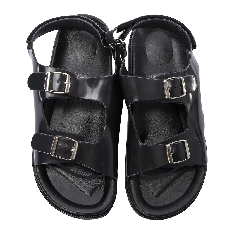 Ladies Black Patent Double Buckle Sandals