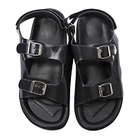 Ladies Black Patent Double Buckle Sandals