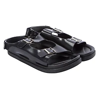 Ladies Black Patent Double Buckle Sandals