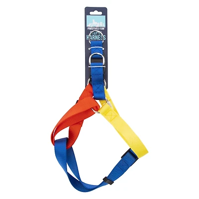 blue, red & yellow step-in pet harness