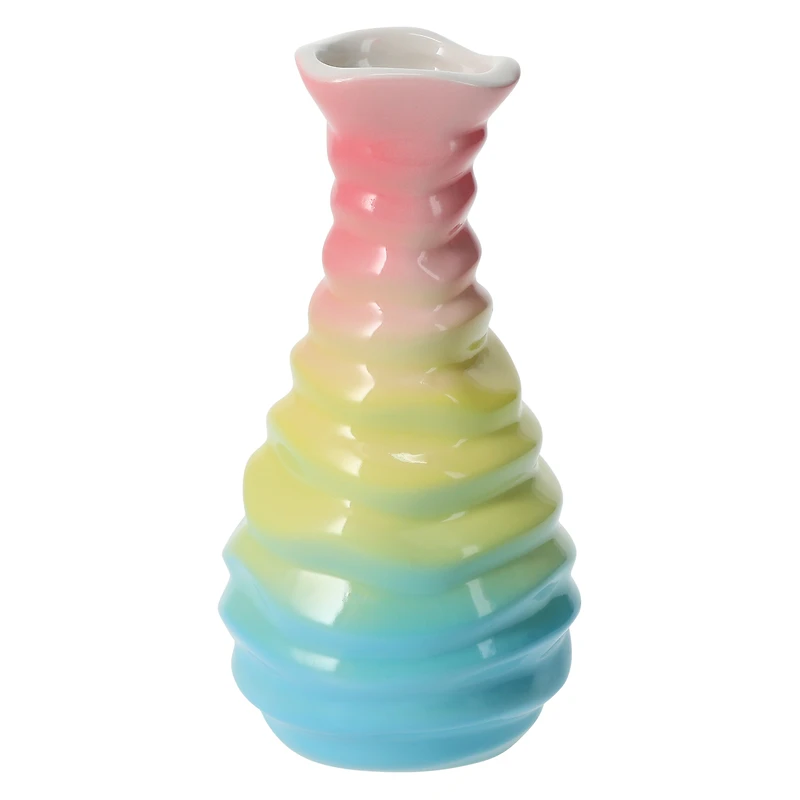ombre rainbow ceramic glossy vase 5.31in