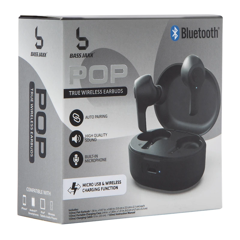 pop true wireless bluetooth® earbuds with case & mic