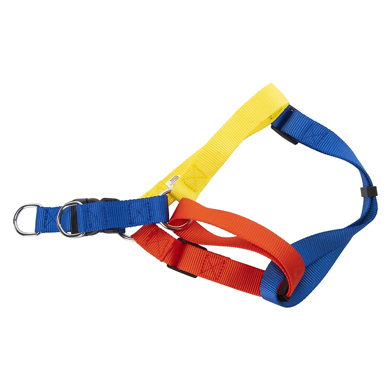blue, red & yellow step-in pet harness