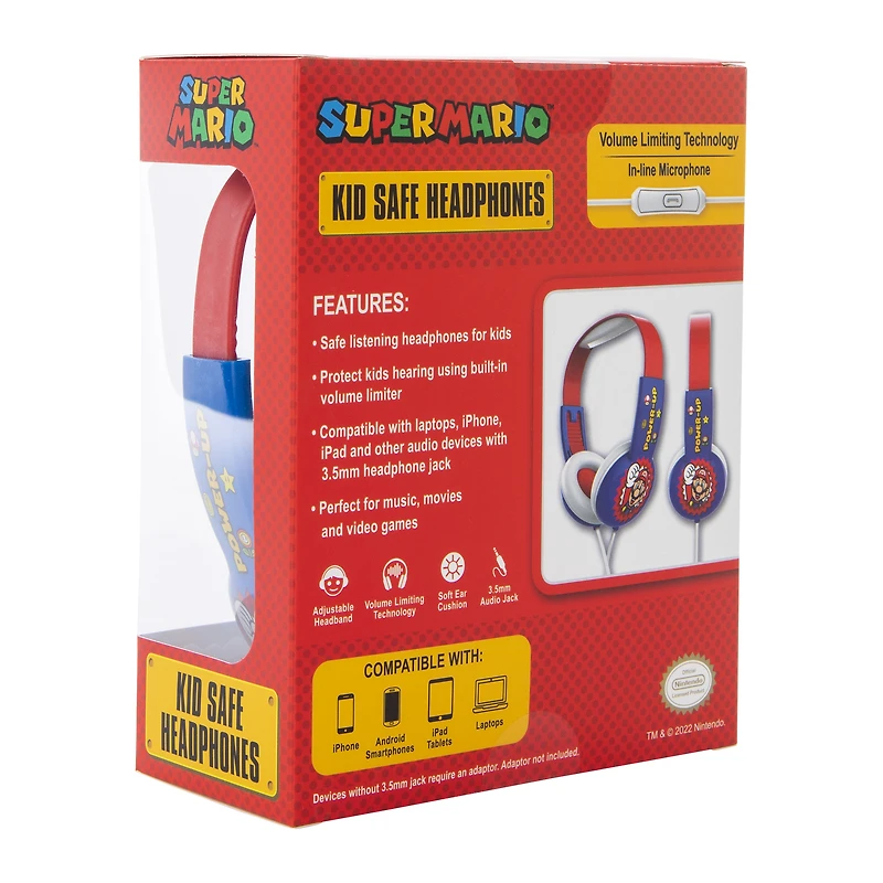 super mario™ kid-safe wired headphones with mic