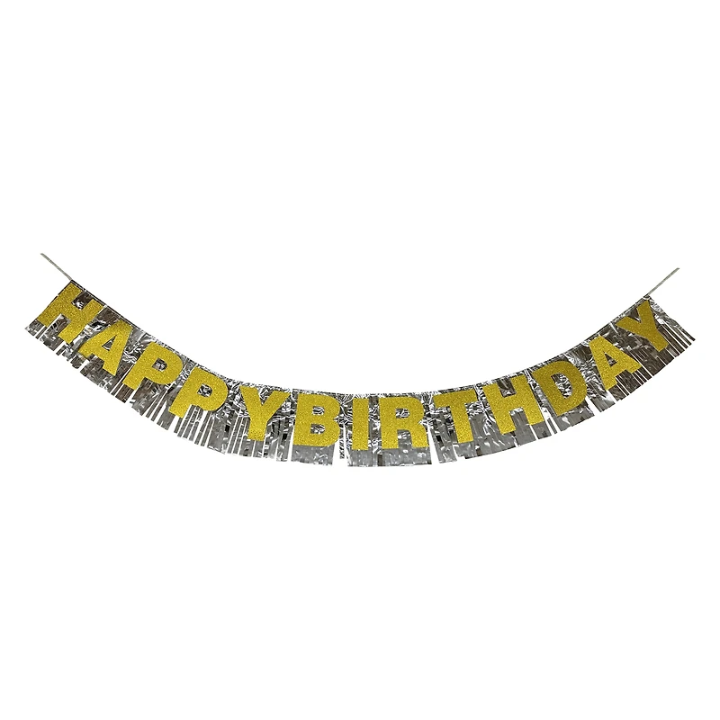 'happy birthday' fringe banner with glitter 60in