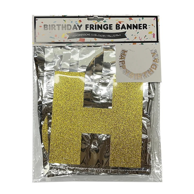 'happy birthday' fringe banner with glitter 60in