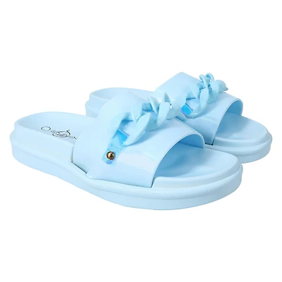 ladies purple chain slide sandals