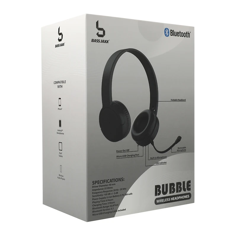 bubble bluetooth® wireless headphones with removable mic