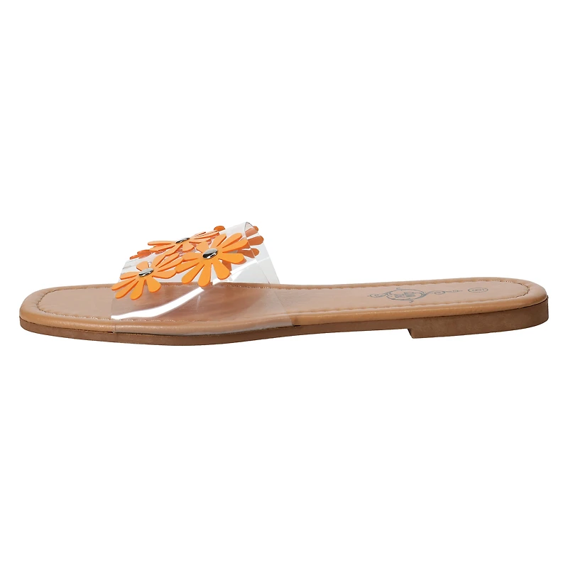 orange floral clear sandals