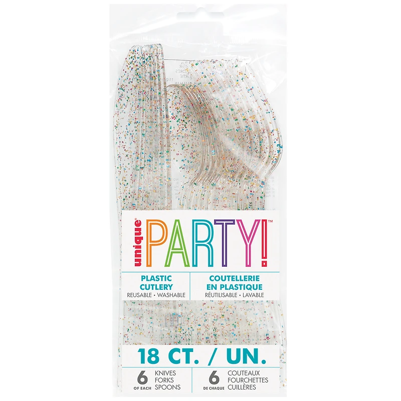 glitter plastic cutlery 18-count