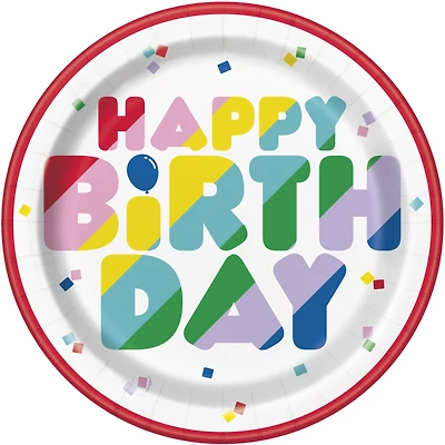 9in Paper Plates 8-Count - Vibrant Happy Birthday