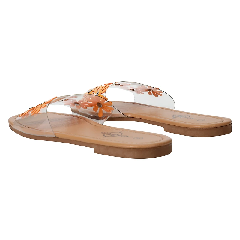 orange floral clear sandals