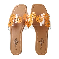 orange floral clear sandals