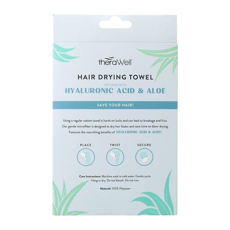 therawell® twirly hair drying towel - hyaluronic acid & aloe
