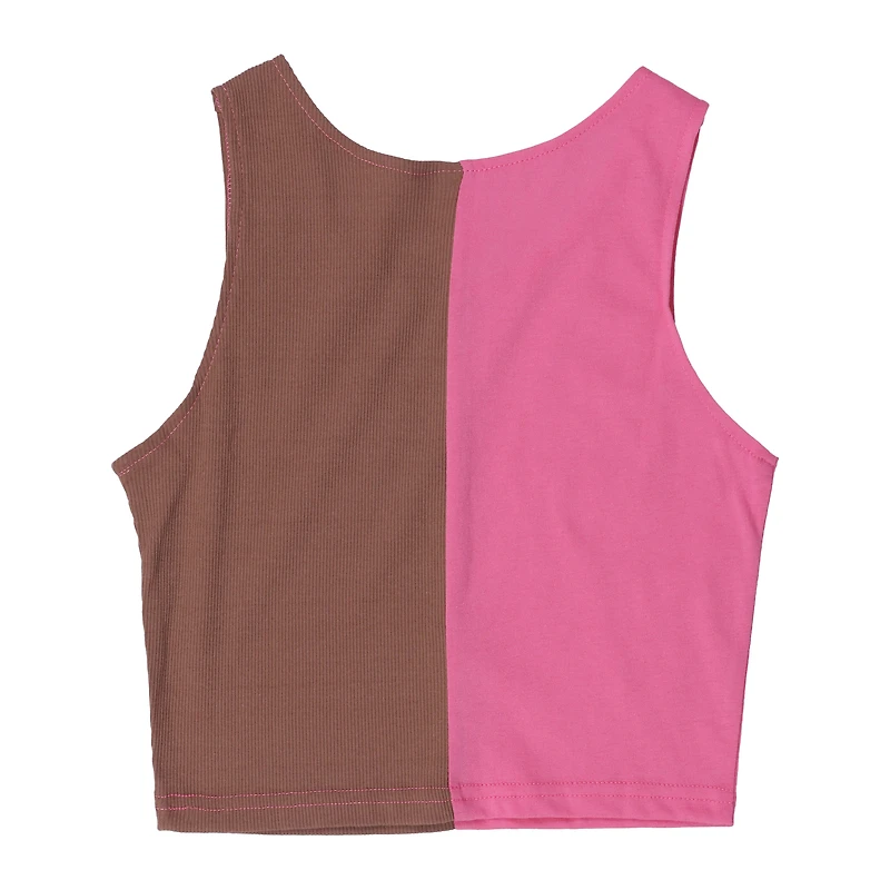 pink & brown split cropped tank top