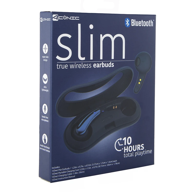 Slim True Wireless Bluetooth® Earbuds With Case & Mic - Navy Blue