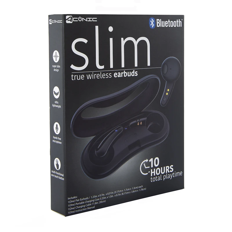 slim true wireless bluetooth® earbuds with case & mic