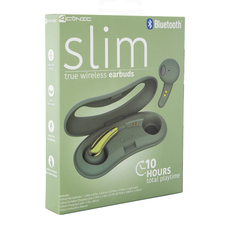 Slim True Wireless Bluetooth® Earbuds With Case & Mic