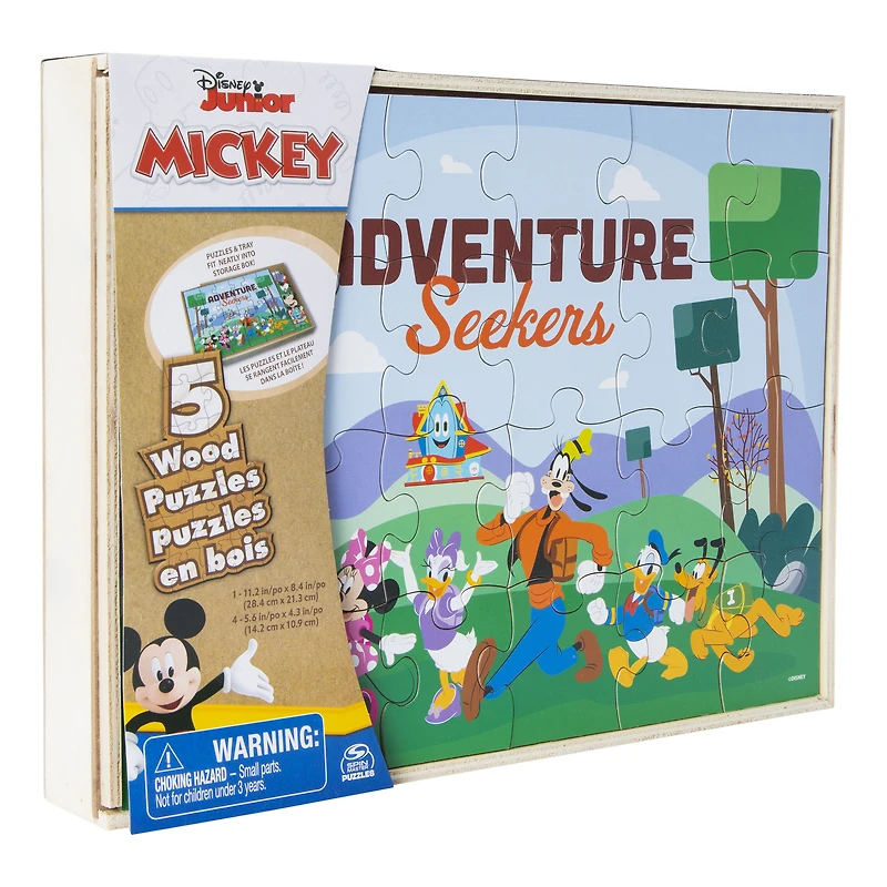 Disney Junior Mickey 5 wood puzzles & box set