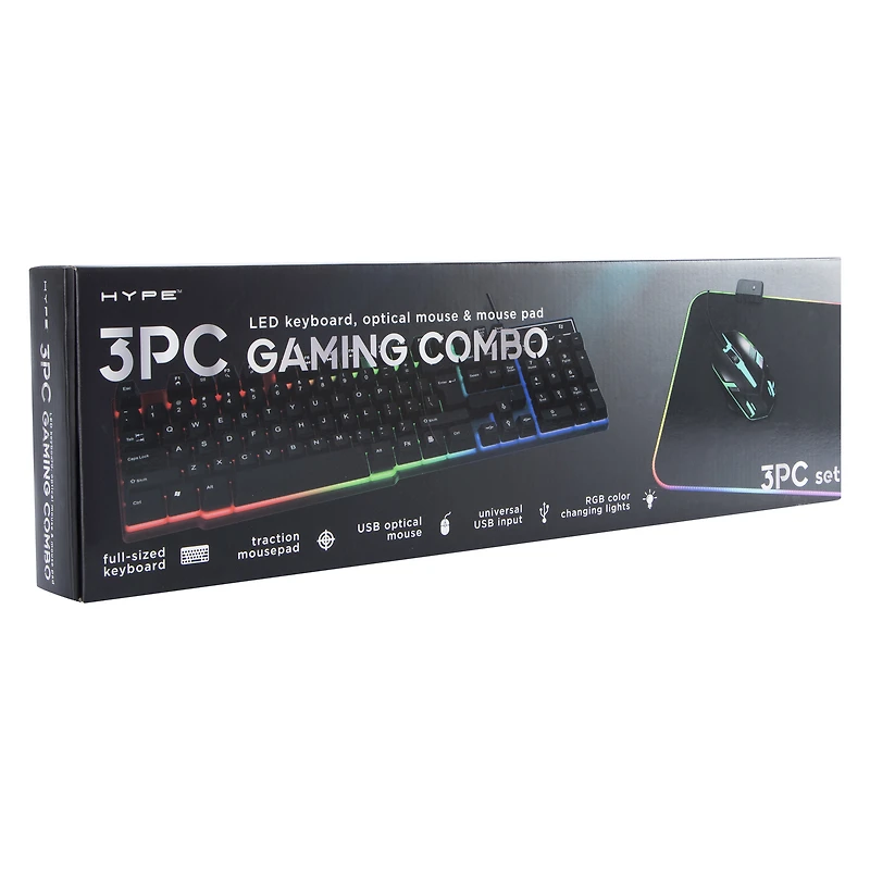 LED keyboard, optical mouse & mouse pad PC gaming combo