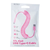 4ft USB-C Coil Cable - Pink