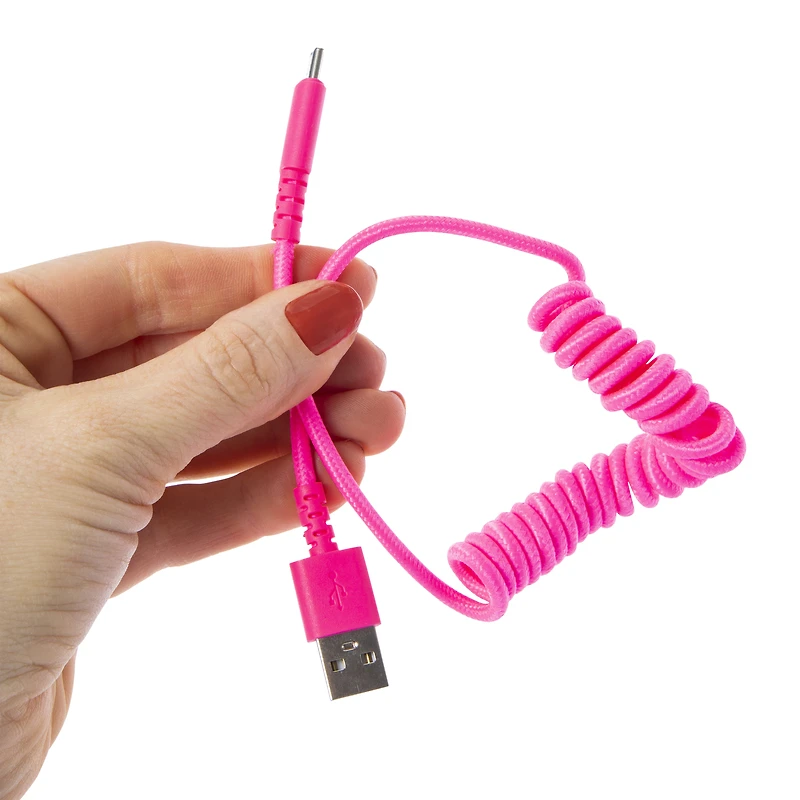 4ft USB-C Coil Cable - Pink