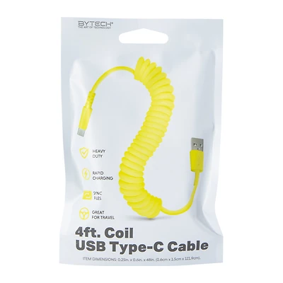 4ft USB-C Coil Cable - Yellow
