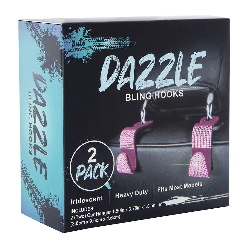 dazzle bling hooks car accessory 2-pack - silver