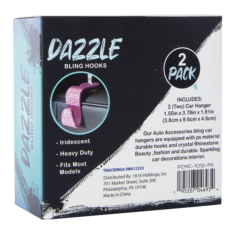 dazzle bling hooks car accessory 2-pack - silver