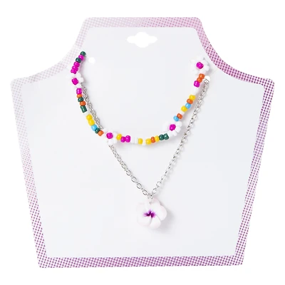 Layered Bead & Chain Necklace Set 3-Piece - Hibiscus