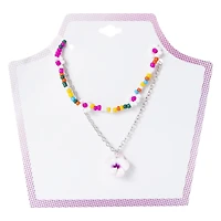 Layered Bead & Chain Necklace Set 3-Piece - Hibiscus