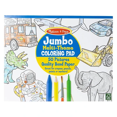 jumbo multi-theme coloring pad with 50 pictures 11in x 14in