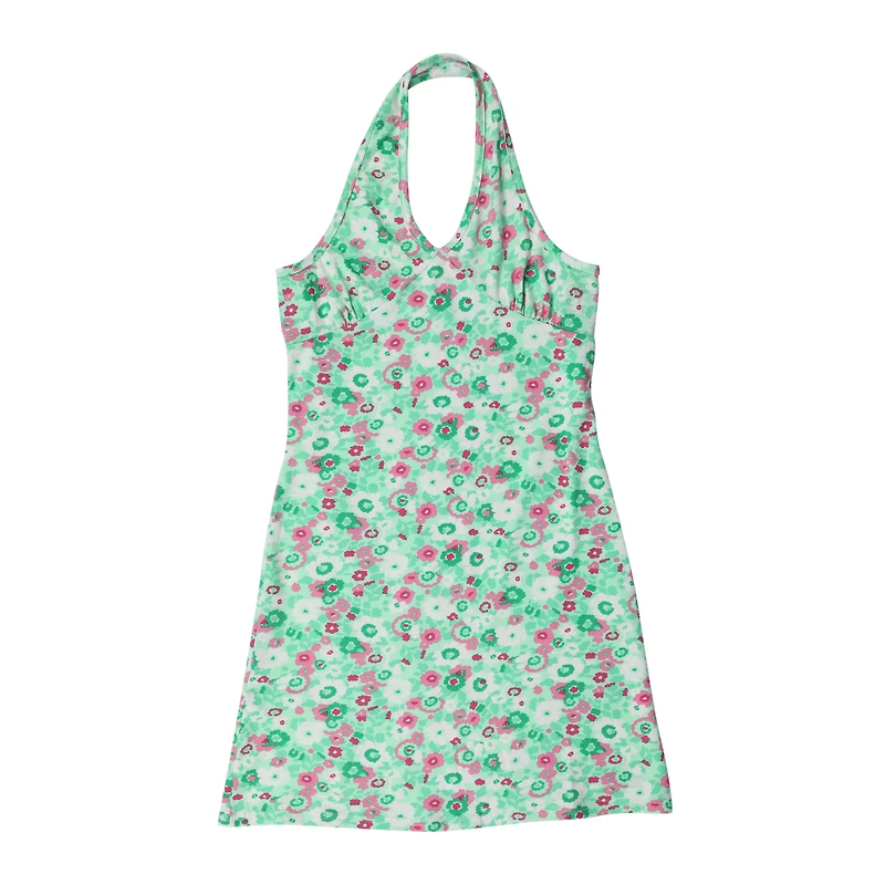 green floral halter dress