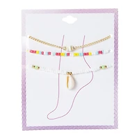 Layered Anklet Set 3-Piece - Shell